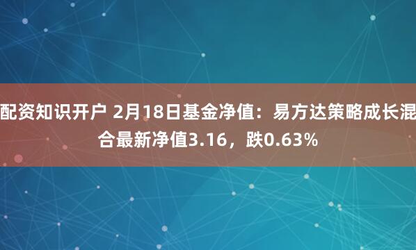 配资知识开户 2月18日基金净值：易方达策略成长混合最新净值3.16，跌0.63%